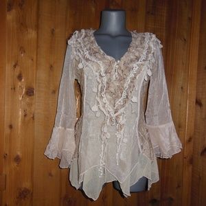 NWT PRETTY ANGEL BOLERO BLOUSE bohemian western  SM-XL ruffle & lace caramel